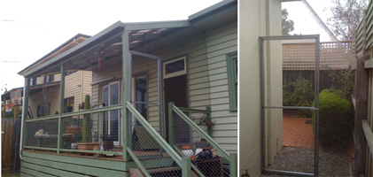 This is a typical veranda thats been enclosed with netting and a gate, as you can see it dissapears as you look at it.